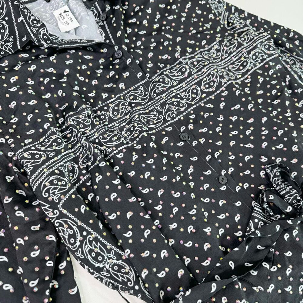 Akira Top Womens Medium Black Western Bling Country Collar Dark NewTunic - Picture 2 of 10